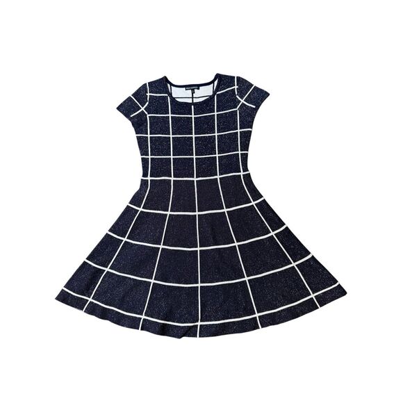 Sequin hearts girls black and white grid-pattern fit and flare sweater dress L - Picture 2 of 6